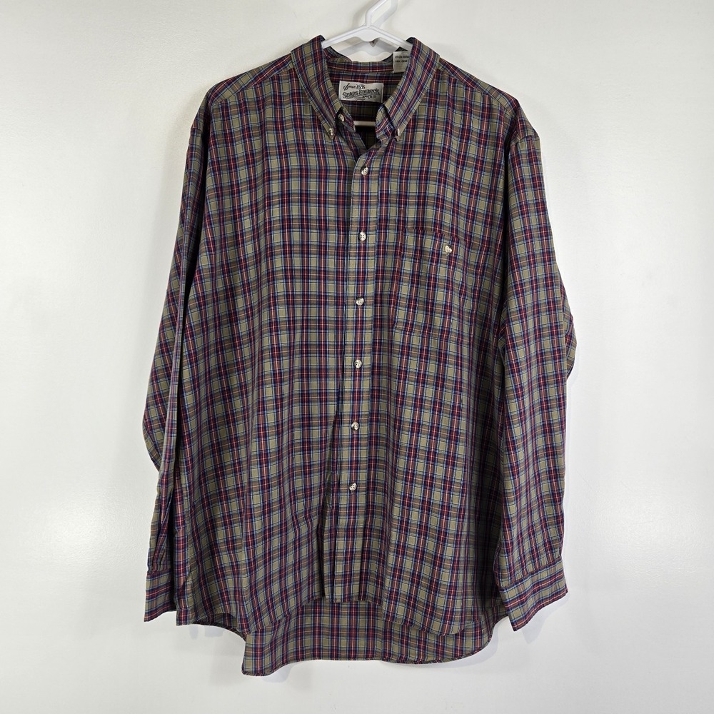 Vintage Sears Roebuck Men's XL Tan Red Plaid Long Sleeve Button Up